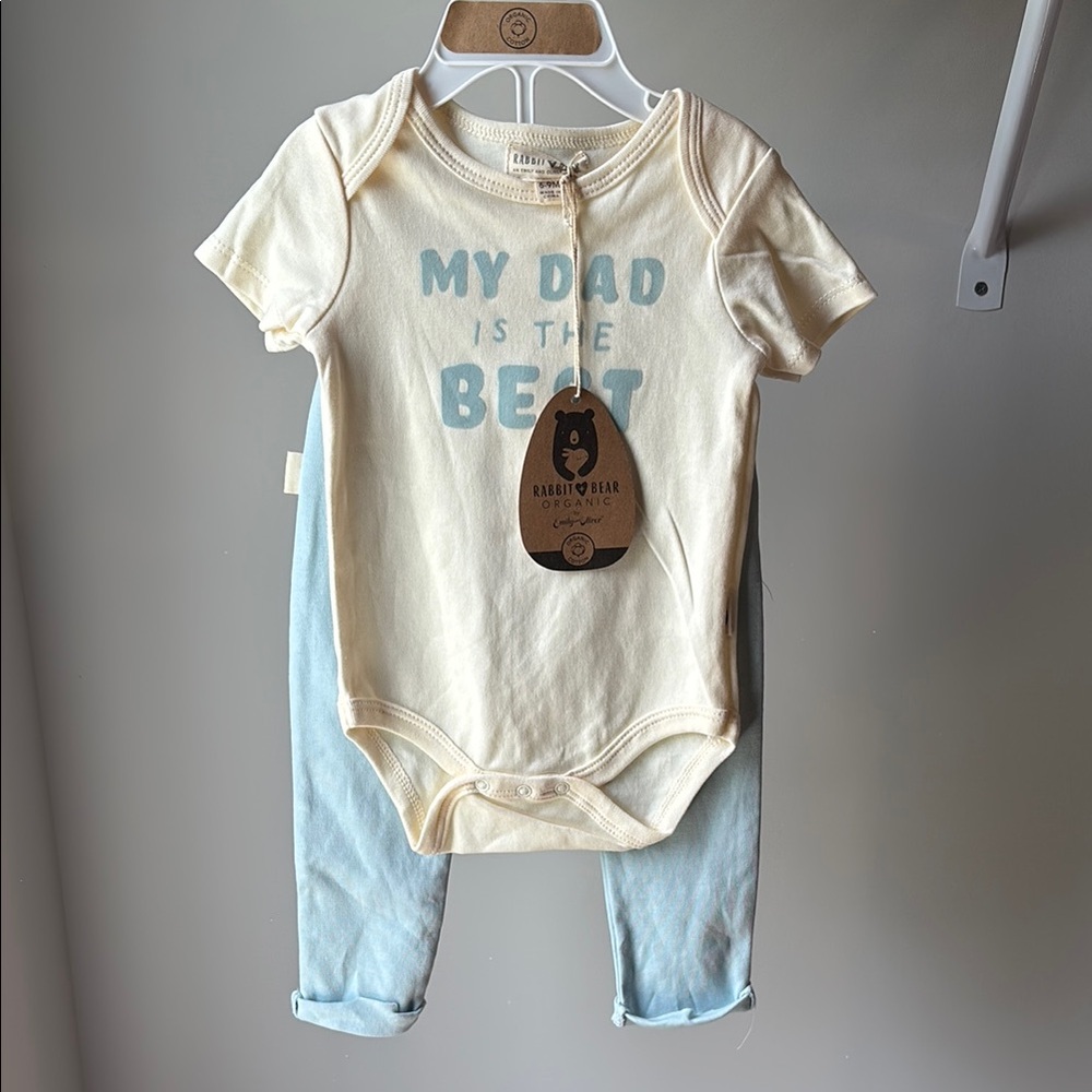 NEW! “My dad is the best” organic cotton Cream and Blue Baby Onesie Set